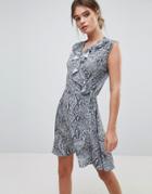 Liquorish Sleeveless Wrap Dres With Frill Neckline In Snakeskin Print - Multi