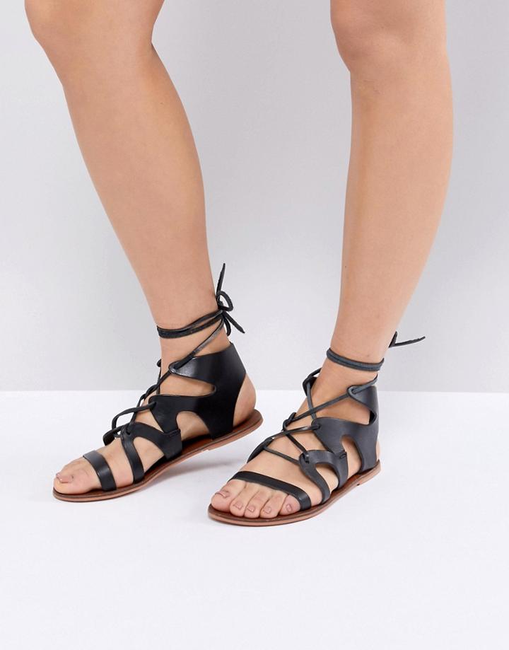 Warehouse Leather Gladiator Sandals - Black