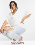 Asos Design Curve Cowl Neck Top With Wrap Hem Detail In Ivory-green