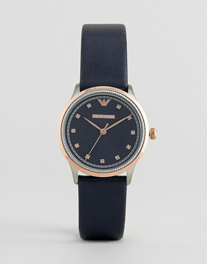Emporio Armani Navy Alpha Leather Watch - Blue