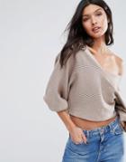Missguided V Neck Batwing Sweater - Beige