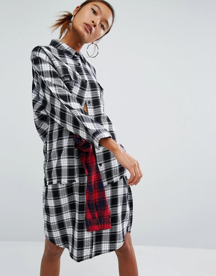 Daisy Street Oversized Checked Shirt - Multi