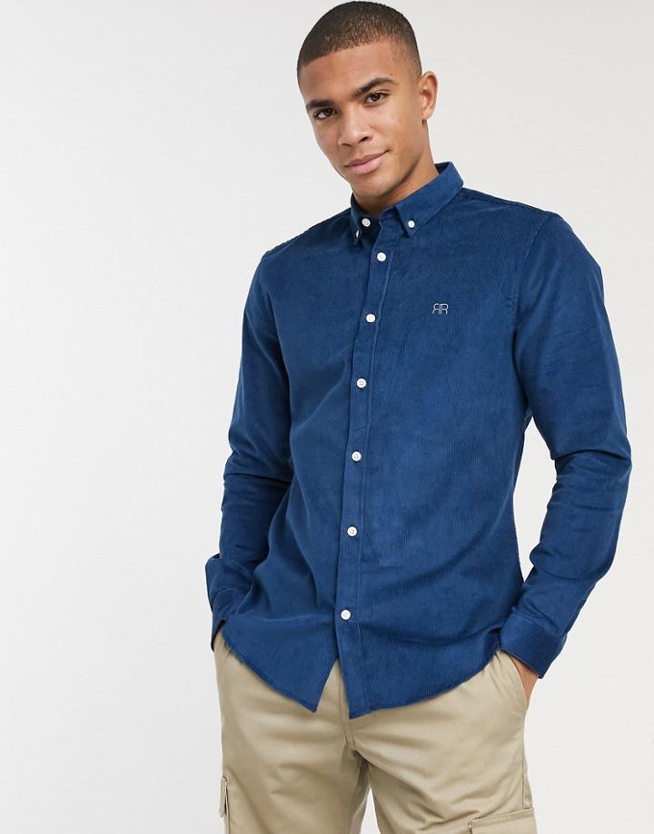 River Island Slim Fit Corduroy Shirt In Navy