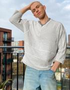 Asos Design Oversized T-shirt With Half Sleeve In Gray Heather Velour-grey