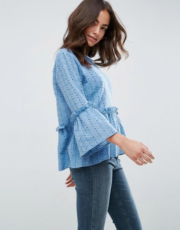 Asos Casual Smock Top In Broderie - Blue