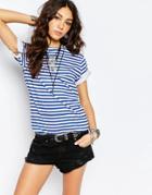 Reclaimed Vintage Breton Stripe Short Sleeve Top - Blue