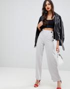Ax Paris Wide Leg Pants With Button Detail - Silver