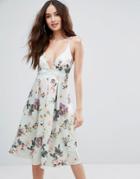 Boohoo Floral Plunge Neck Midi Skater Dress - Multi