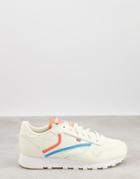 Reebok Classic Leather Sneakers In Chalk With Blue And Orange Detail-white