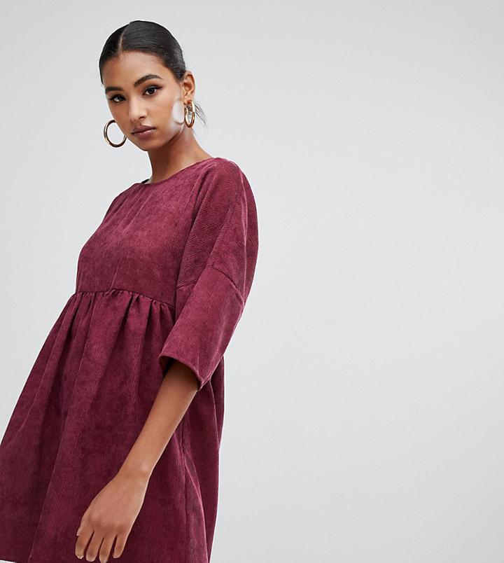 Missguided Cord Smock Dress In Burgundy - Red