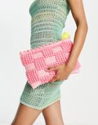 River Island Bobble Effect Tassel Clutch Bag In Pink