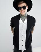 Asos Design Regular Fit Revere Shirt With Silver Cut & Sew Panel - Black