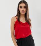Unique21 Satin Cami Top With Frill Detail - Red