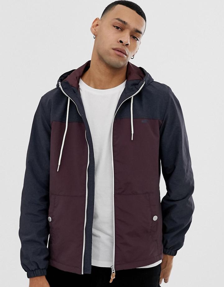Esprit Lightweight Hooded Jacket In Burgundy Color Block - Red
