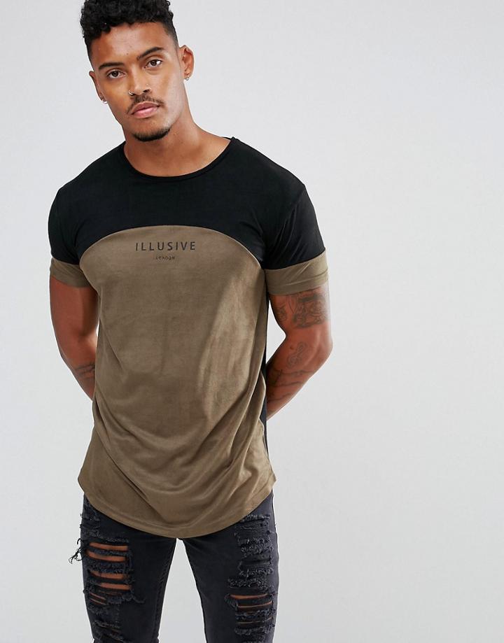 Illusive London Muscle T-shirt In Khaki Suedette - Green