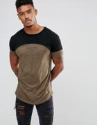 Illusive London Muscle T-shirt In Khaki Suedette - Green