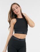 Loungeable High Neck Longline Muscle Back Lounge Top With Logo Elastic Trim In Black
