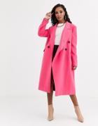 Asos Design Asymmetric Front Formal Coat In Pink