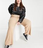 Only Curve Knitted Wide Leg Pants In Caramel-brown