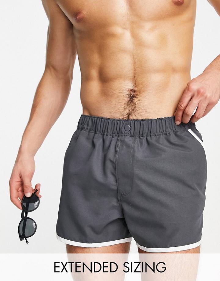 Asos Design Runner Swim Shorts With Smart Fastening In Gray