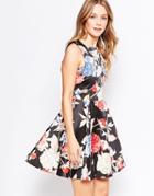 Closet Floral Midi Skater Dress With Triangle Cut Out Back - Floral
