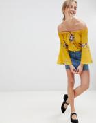 Qed London Off Shoulder Floral Top - Yellow