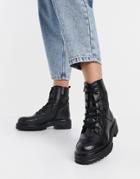 Rule London Leather Chunky Lace Up Boots In Black Snake