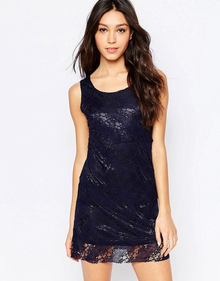 Mela Loves London Lace Overlay Shift Dress - Navy