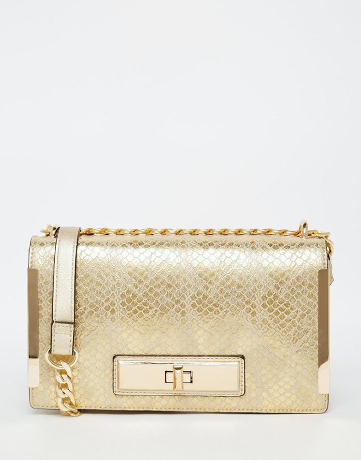 Aldo Cross Body Bag In Gold Snake With Twistlock Detail - Gold Snake