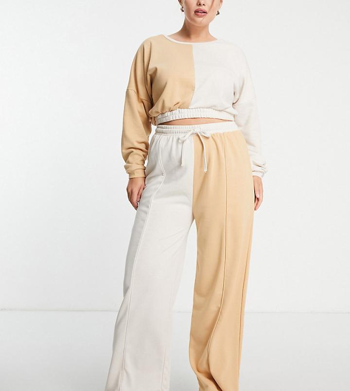South Beach Plus Spliced Wide Leg Sweatpants In Sand-neutral
