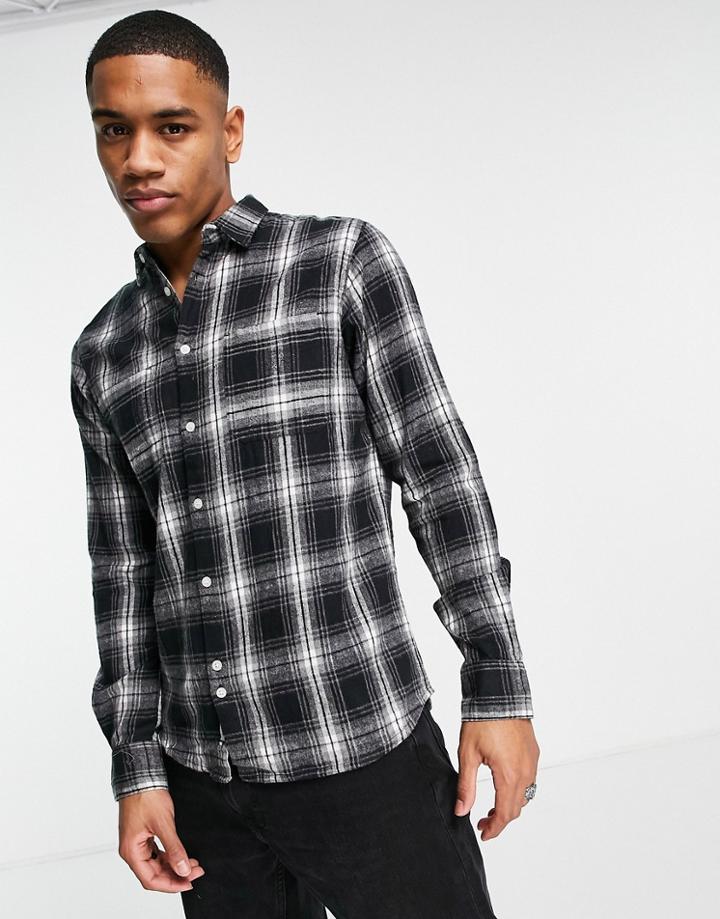Bellfield Long Sleeve Check Flannel Shirt In Black