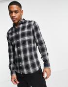 Bellfield Long Sleeve Check Flannel Shirt In Black