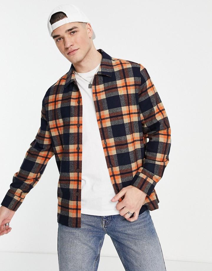 Farah Oversized Long Sleeve Check Shirt In Orange