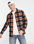 Farah Oversized Long Sleeve Check Shirt In Orange