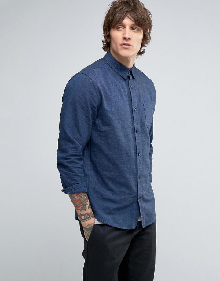 Hoxton Shirt Company Slim Shirt In Brushed Twill - Blue