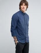 Hoxton Shirt Company Slim Shirt In Brushed Twill - Blue