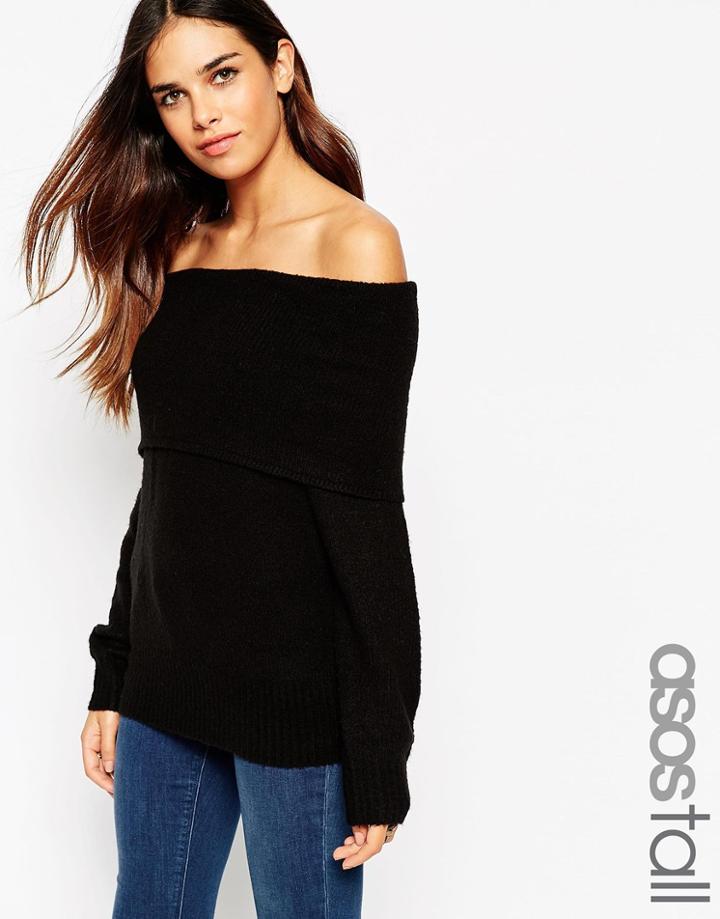 Asos Tall Sweater With Bardot Neck - Black