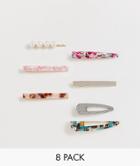 Asos Design Pack Of 8 Hair Clips In Crystal Embellished Pearl And Resins-multi