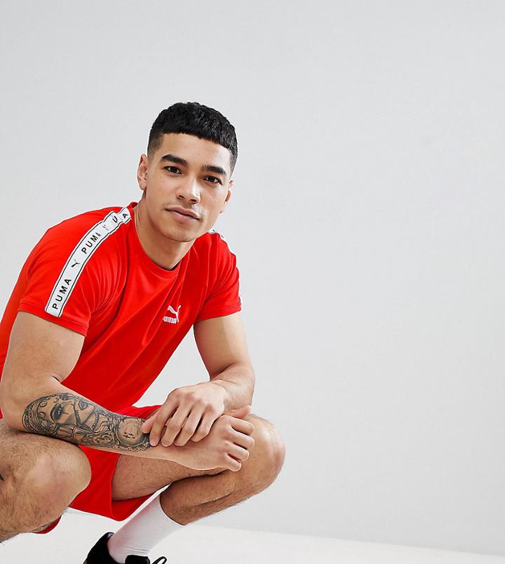 Puma T-shirt With Taped Side Stripe In Red Exclusive To Asos - Red