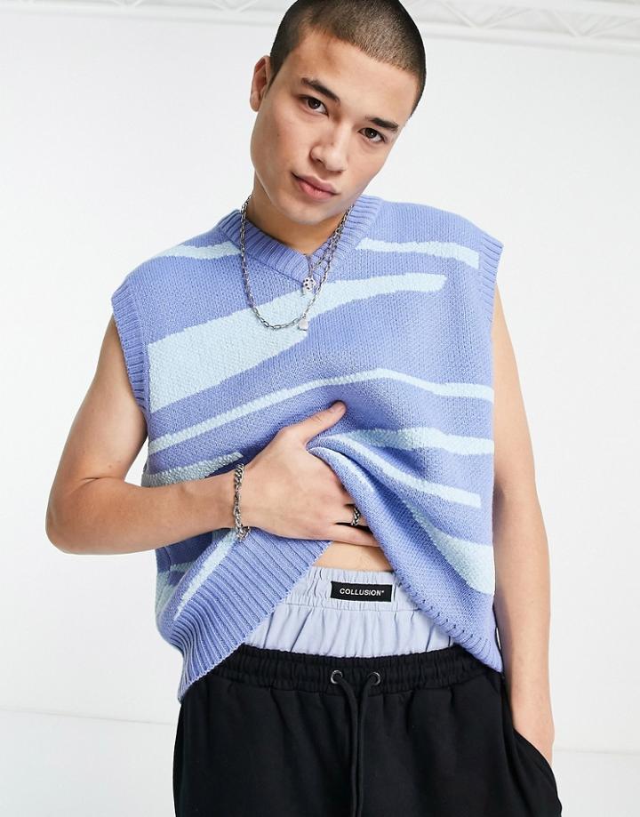 Collusion Knit Tank Top In Blue Jacquard Swirl Print-multi