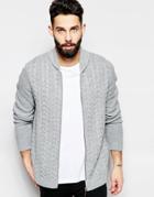 Asos Cable Knit Bomber Jacket - Gray