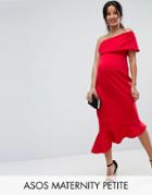 Asos Maternity Petite One Shoulder Peplum Hem Midi Dress - Red