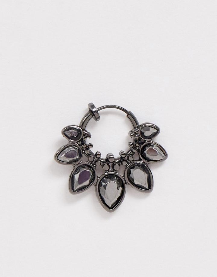 Asos Edition Faux Nose Ring With Jewel Detail In Dark Plate - Silver