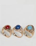 Asos Pack Of 3 Festival Stone Rings - Multi