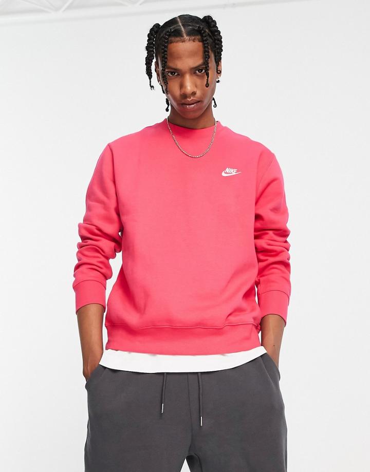 Nike Club Fleece Crew Neck Sweatshirt In Berry Pink