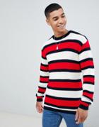 Boohooman Crew Neck Sweater In Red Stripe - Red