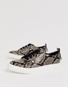 Asos Design Durban Pointed Lace Up Sneakers In Snake Print - Multi