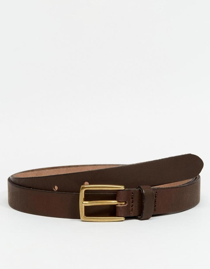 Asos Leather Skinny Belt In Brown - Brown