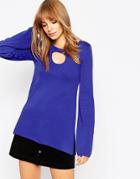 Asos Tunic In Structured Knit With Cut Out Detail And Bell Sleeves - Cobalt