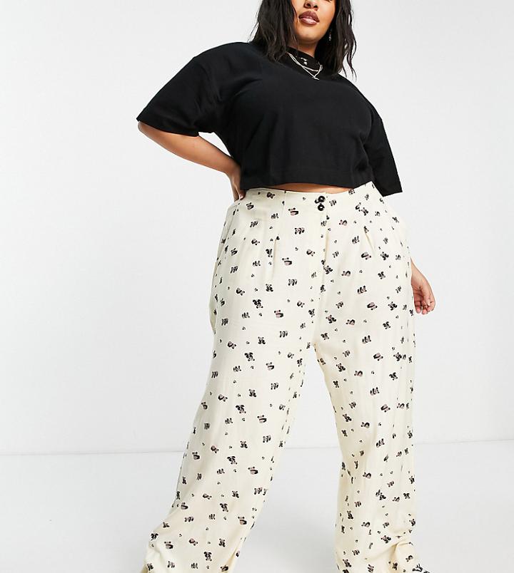 Native Youth Plus High Waist Pleated Front Very Wide Leg Pants In Panda Party Print-neutral